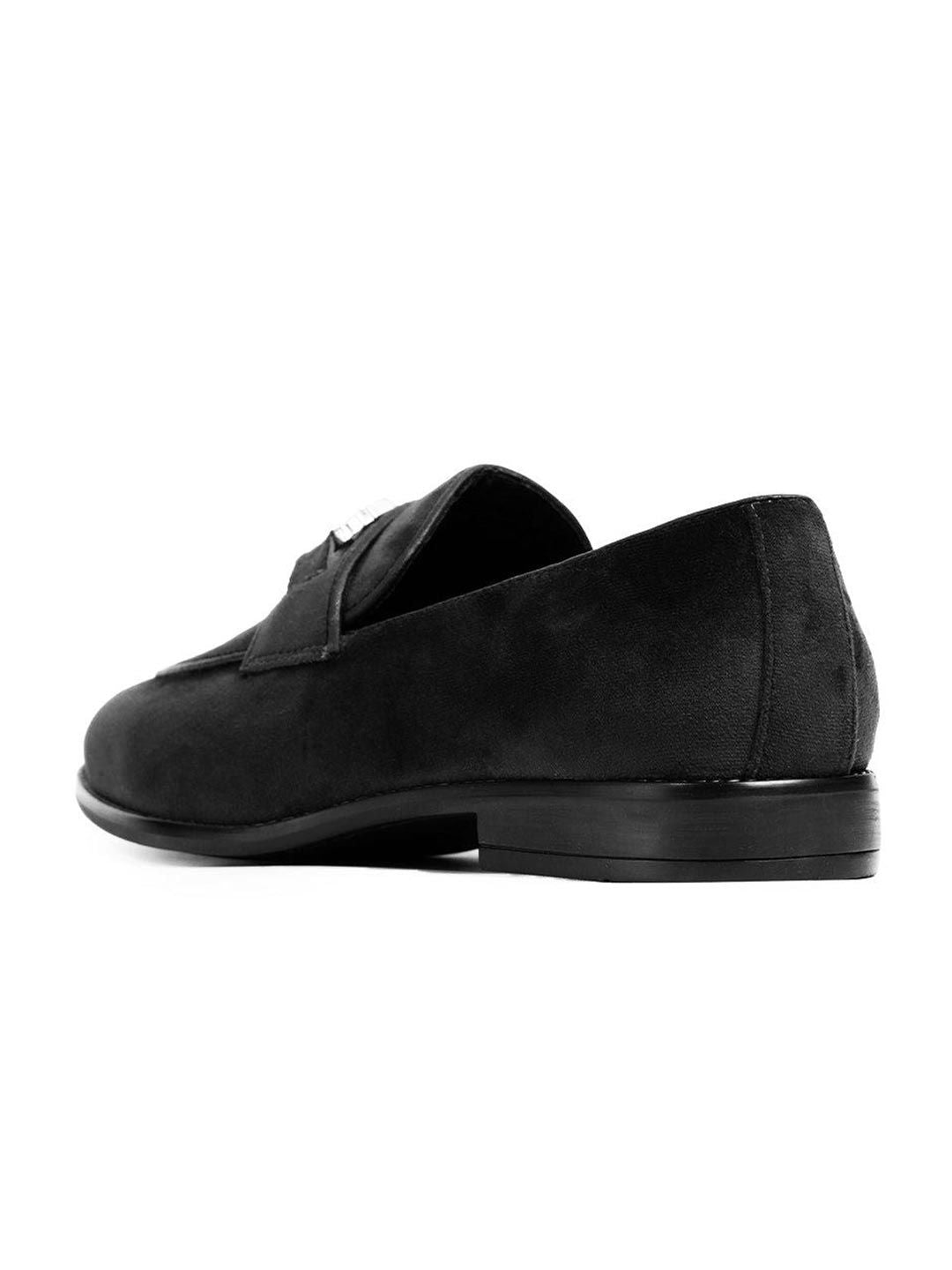 Monkstory Men Royal Black Velvet Crystal Bit Loafers