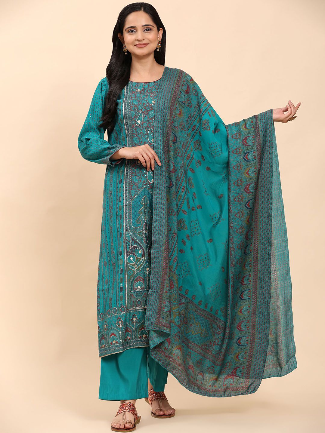 Mamicha Women Floral Embroidered Regular Pure Cotton Kurta with Palazzos & With Dupatta