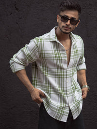 Powerlook Men Spread Collar Tartan Checked Cotton Casual Shirt