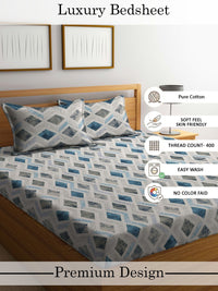 Myntra Elegant Homes Blue Geometric Cotton 400TC King Double Bedsheet dengan 2 Sarung Bantal