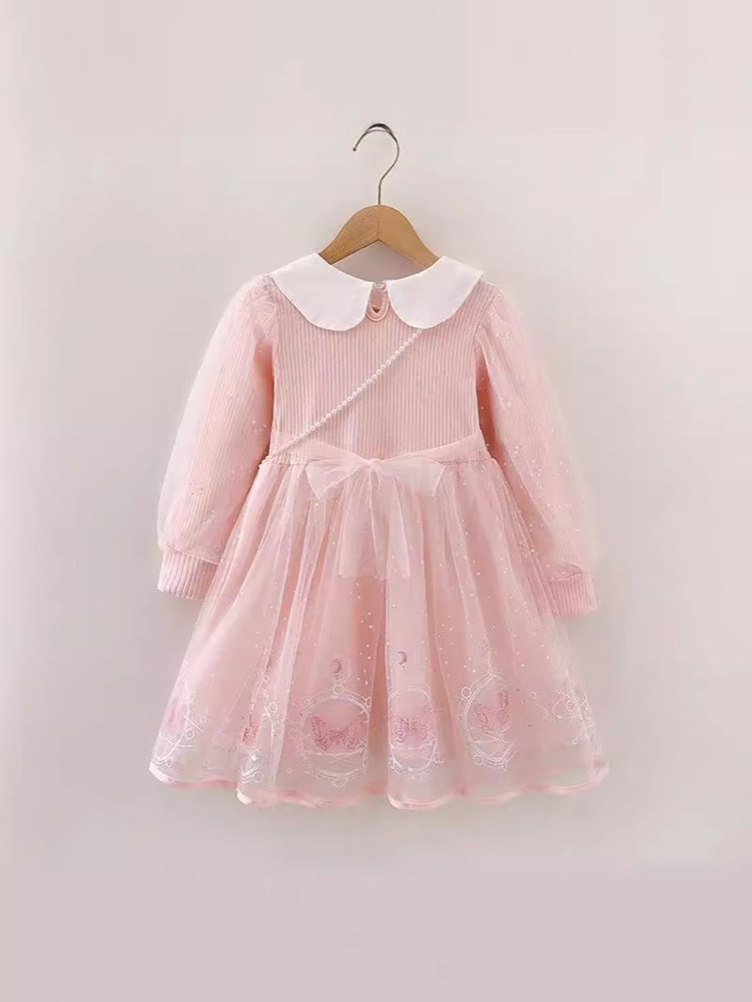 YK Girls Embellished Peter Pan Collar Fit and Flare Dress