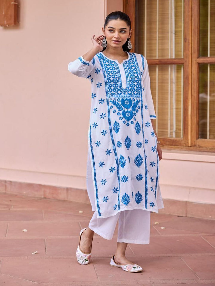 Rumah Wanita Chikankari Kapas Putih Chikankari Sulam Kurta