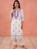 Kurta Kerja Benang Sulam Bunga Rumah Wanita Chikankari