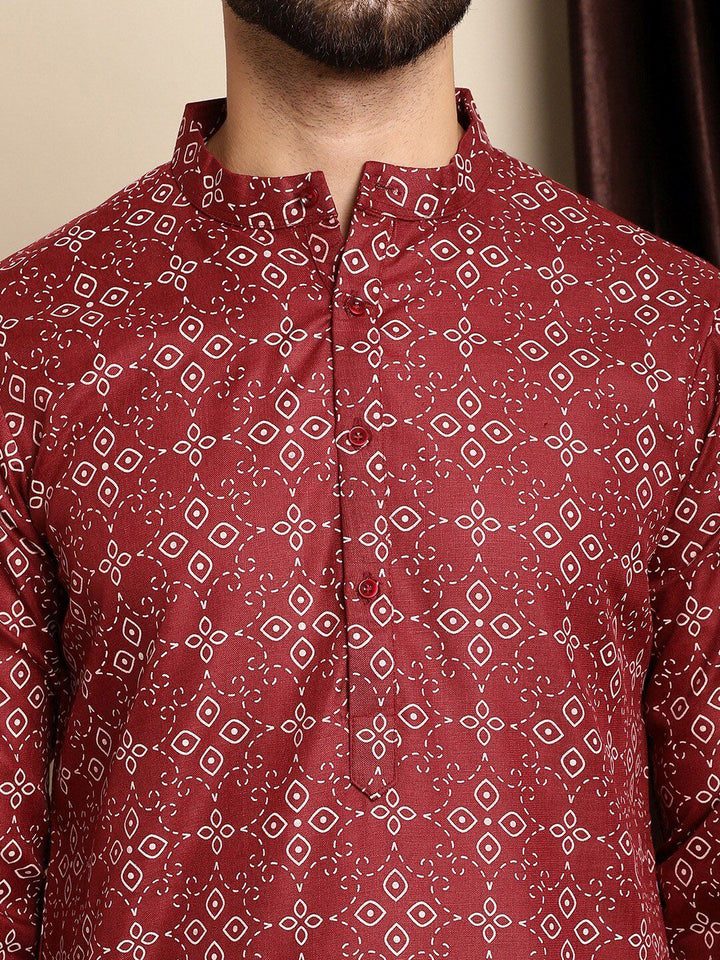 Anouk Maroon & White Ethnic Motifs Printed Kurta With Churidar