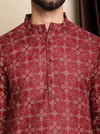 Anouk Maroon & White Ethnic Motifs Printed Kurta With Churidar
