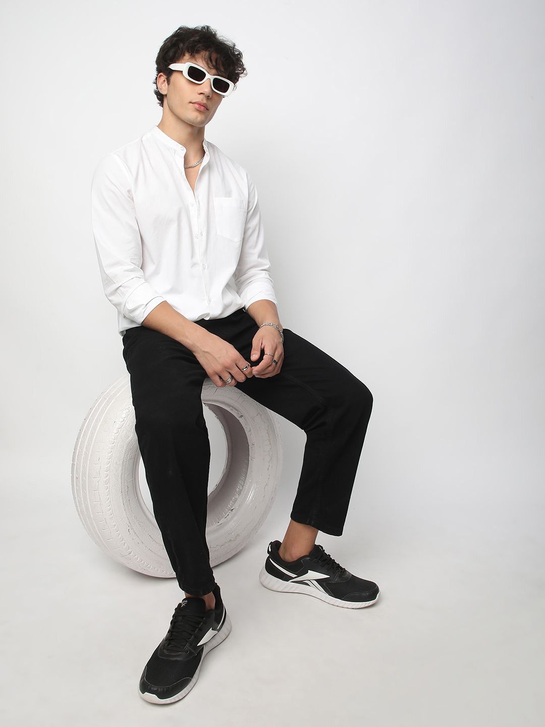 VASTRADO Men Classic Band Collar Solid Cotton Slim Fit Casual Shirt