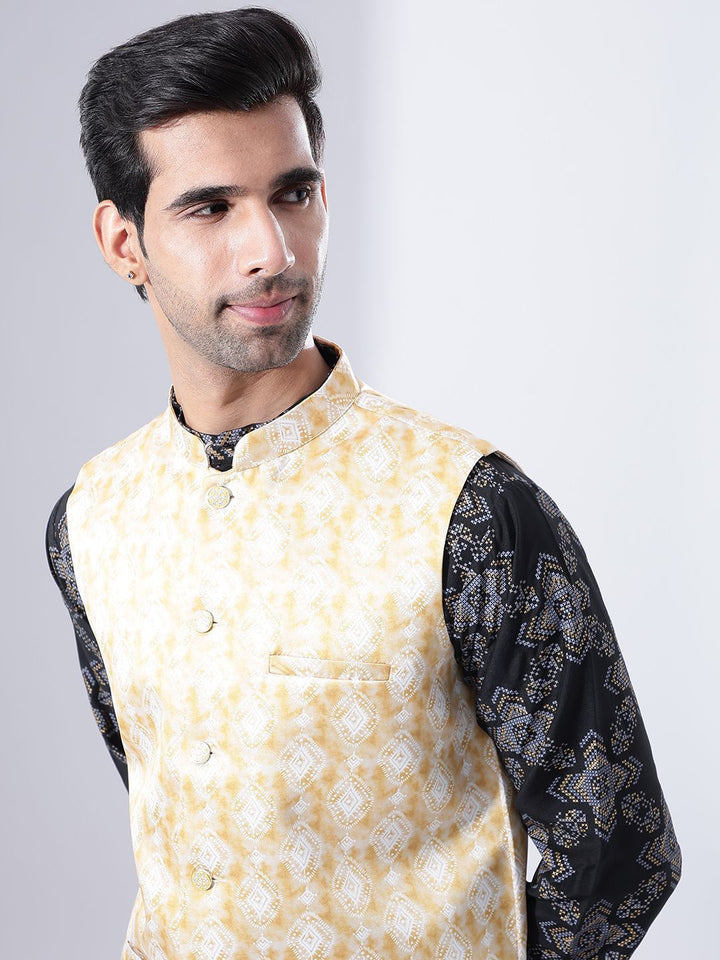 Anouk Men Geometric Printed Straight Kurta with Pyjamas & Nehru Jacket