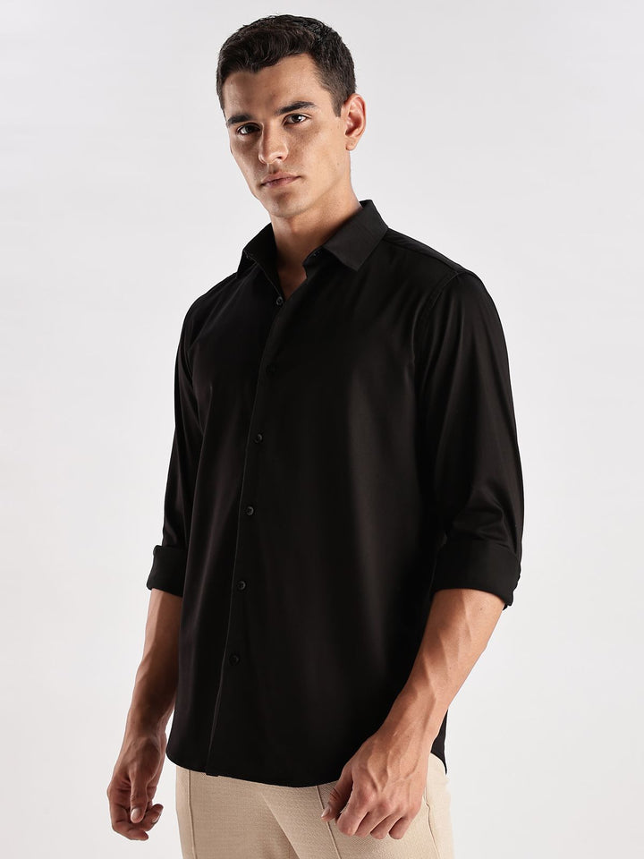 ADRO Men Slim Fit Solid Satin Casual Shirt