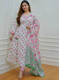 KALINI Floral Printed Waist Tie-Up A-Line Kurta with Trousers & Dupatta