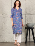 W Women Floral Printed Flared Sleeves Thread Work Kurta