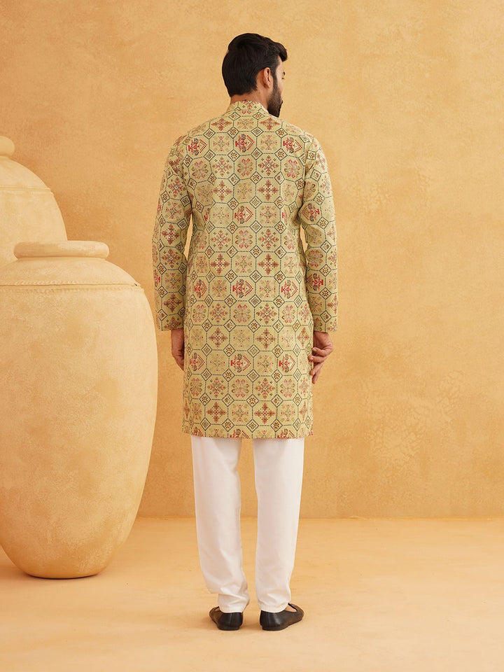SOJANYA Ethnic Motifs Printed Band Collar Straight Kurta With Churidar