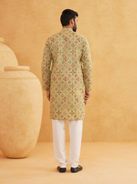SOJANYA Ethnic Motifs Printed Band Collar Straight Kurta With Churidar