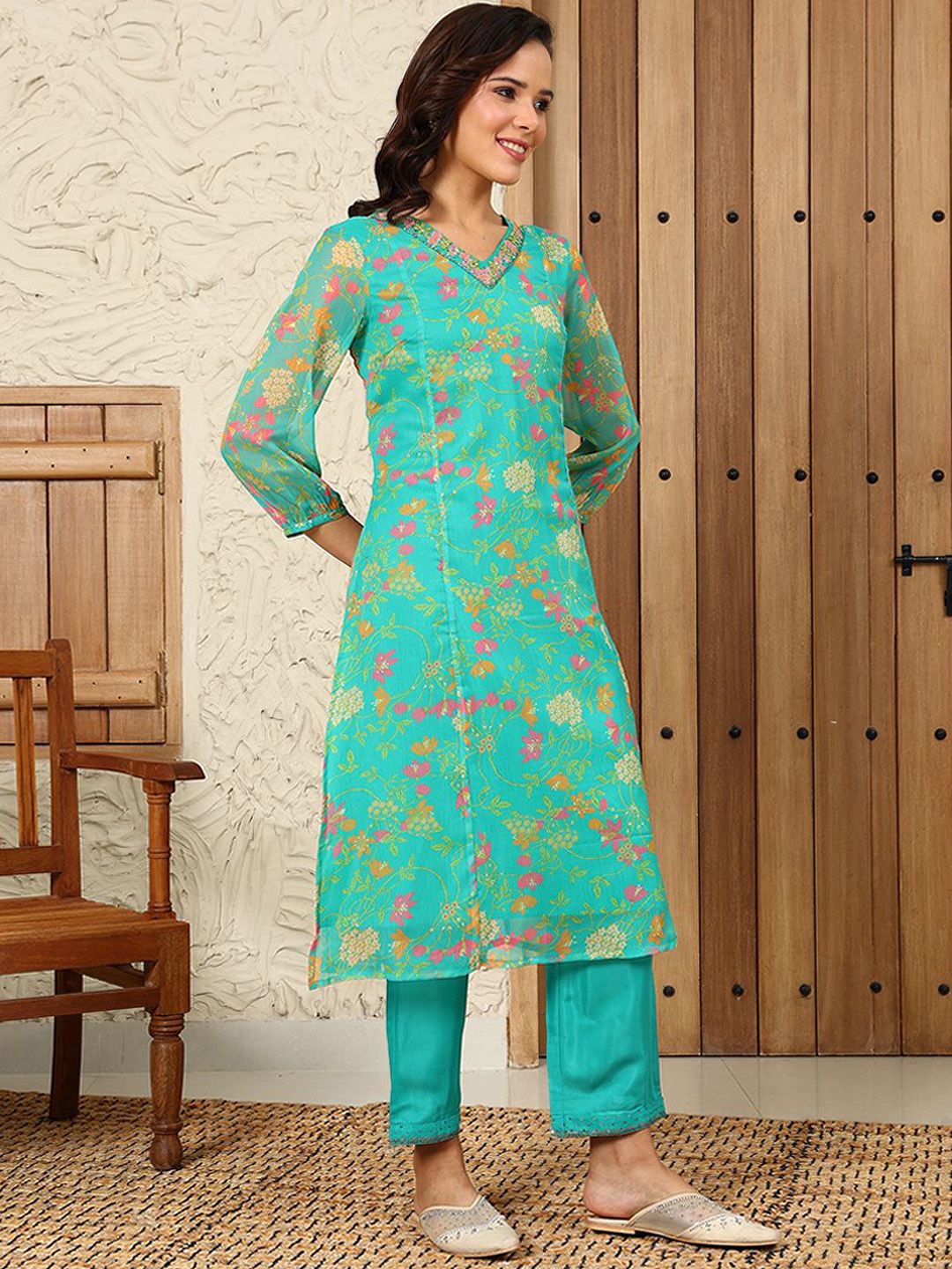 W Women Ethnic Motifs Printed Flared Sleeves Kurta