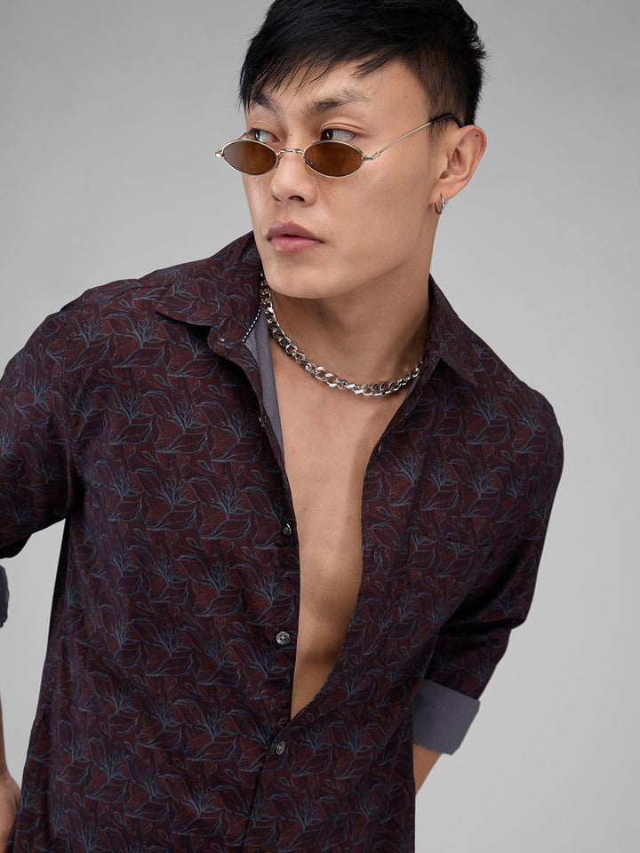 VASTRADO Men Classic Spread Collar Floral Printed Cotton Slim Fit Casual Shirt