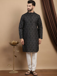Anouk Printed Pure Cotton Mandarin Collar Lengan Panjang Kurta Lurus dengan Churidar