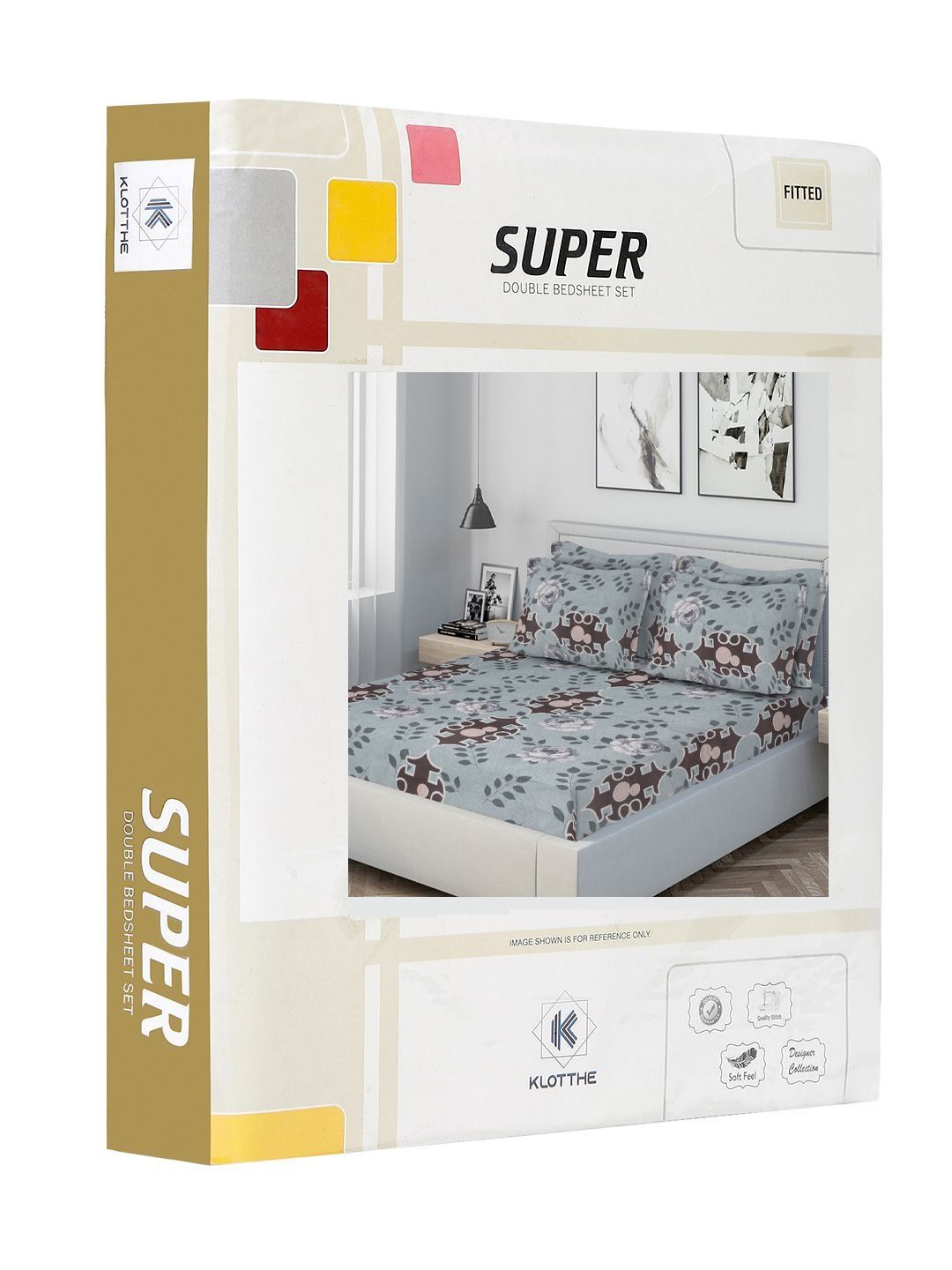 KLOTTHE Grey Printed Dilengkapi 300 TC Double King Cadar Halus Dengan 4 Sarung Bantal
