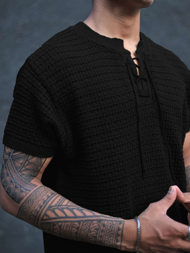 Powerlook Men Self Design Henley Neck T-Shirt