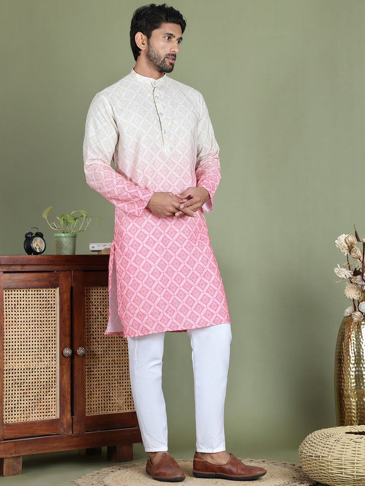 Jompers Geometric Printed Band Collar Straight Kurta With Trouser