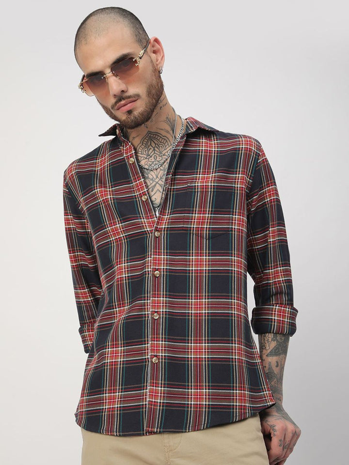 VASTRADO Men Classic Slim Fit Opaque Checked Casual Shirt