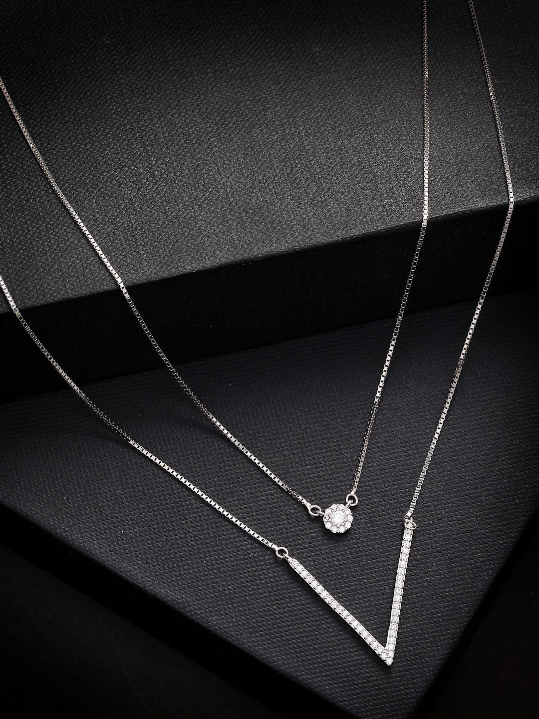 PANASH 925 Sterling Perak Kalung Berkembar Berlapis Rhodium Berlapis CZ