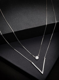 PANASH 925 Sterling Perak Kalung Berkembar Berlapis Rhodium Berlapis CZ