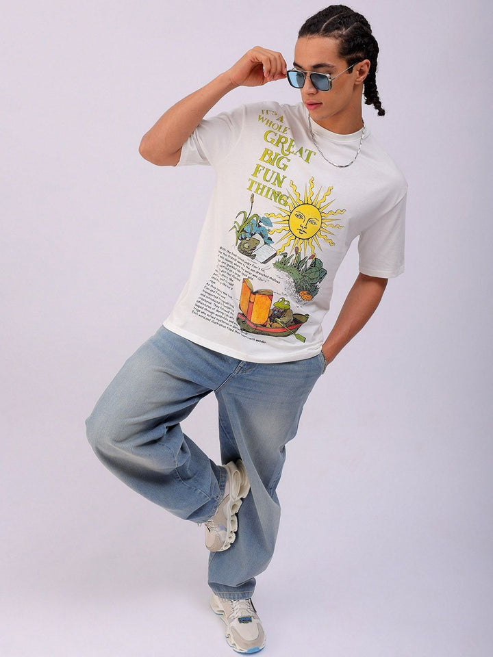 The Indian Garage Co Men Typography Printed Round Neck Cotton Oversized T-Shirt