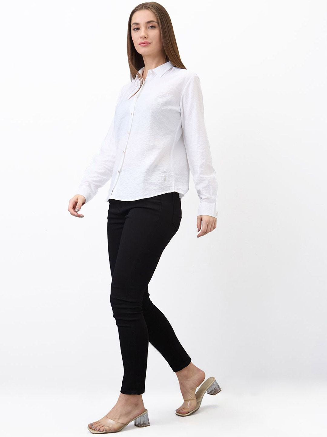 SPYKAR Women Spread Collar Textured Casual Shirt