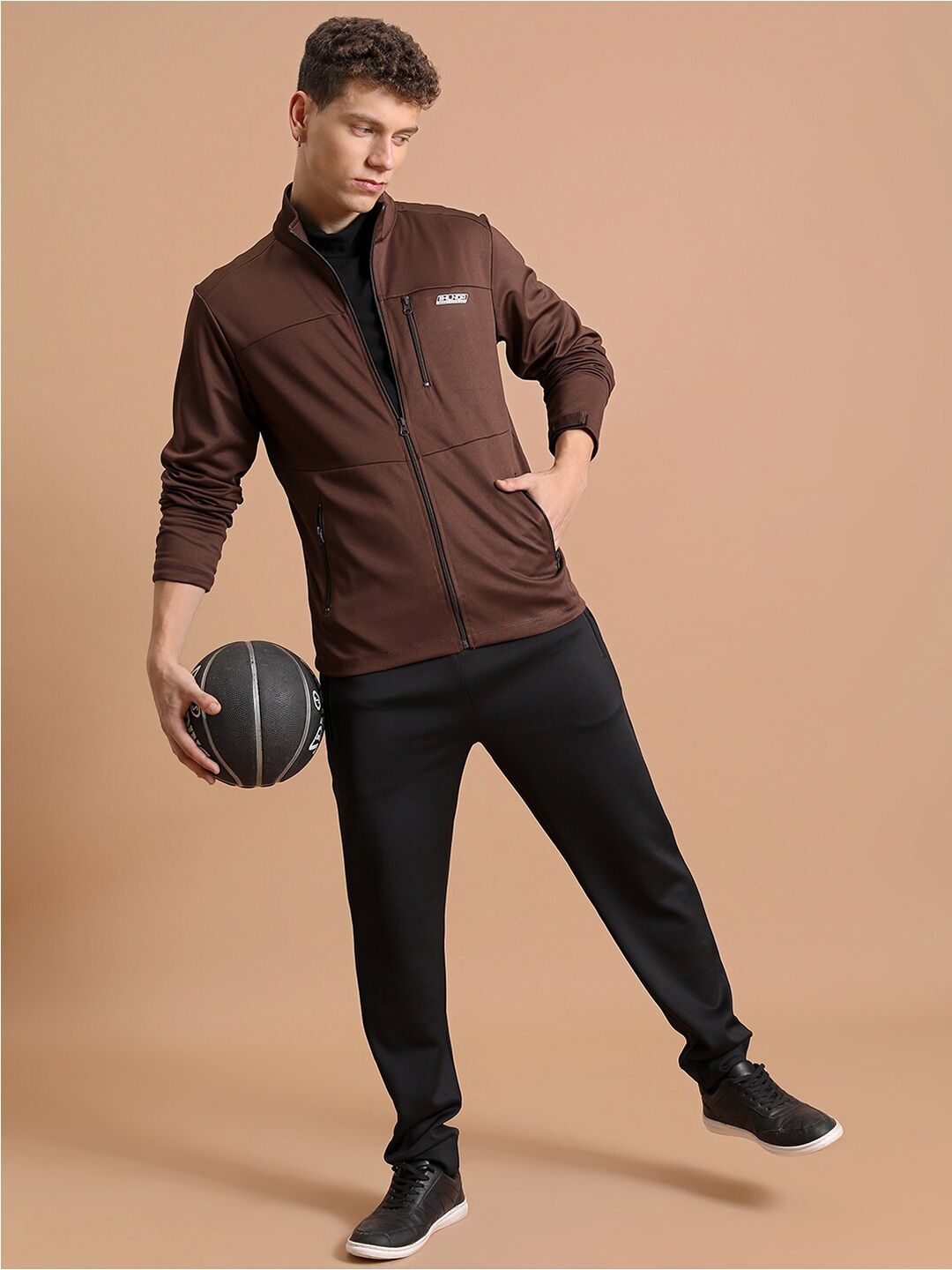 HIGHLANDER Brown Mock Collar Sporty Jacket