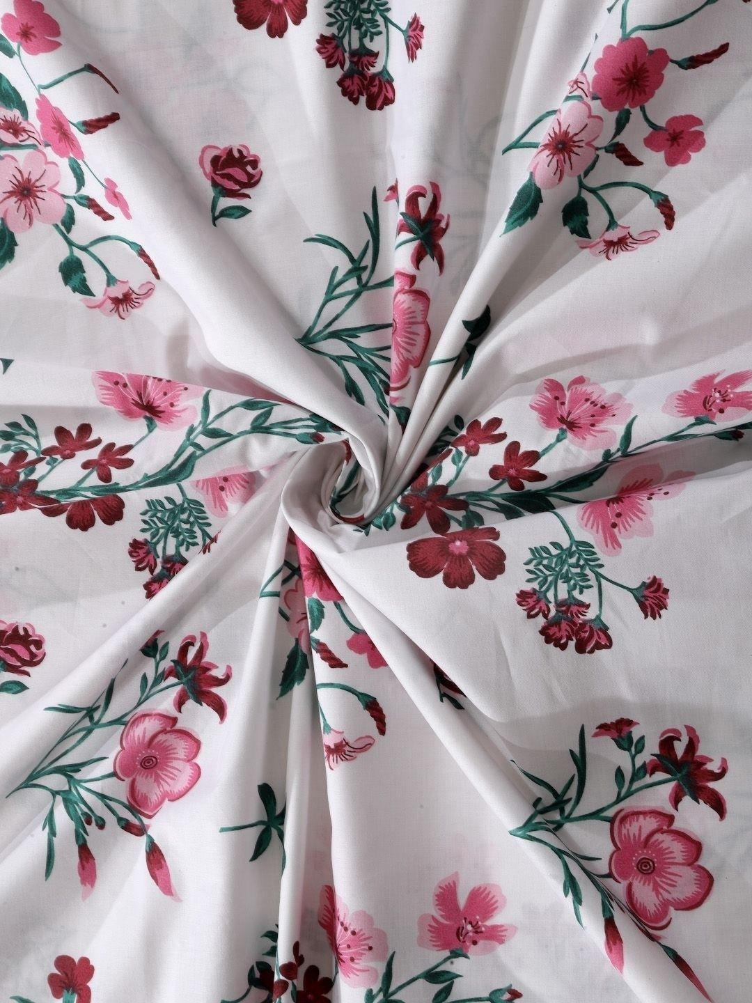 BOMBAY DYEING 525B Pink & White Floral 164 TC Pure Cotton Queen Bedsheet Set