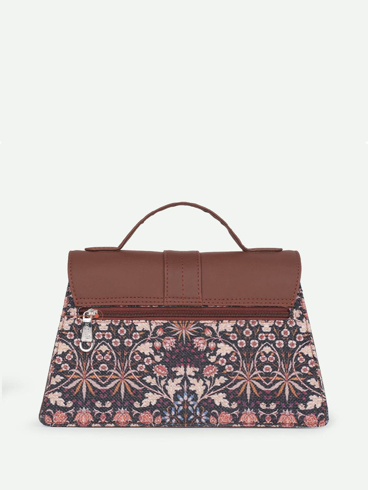 ZOUK Floral Printed Structured Satchel with Cut Work
