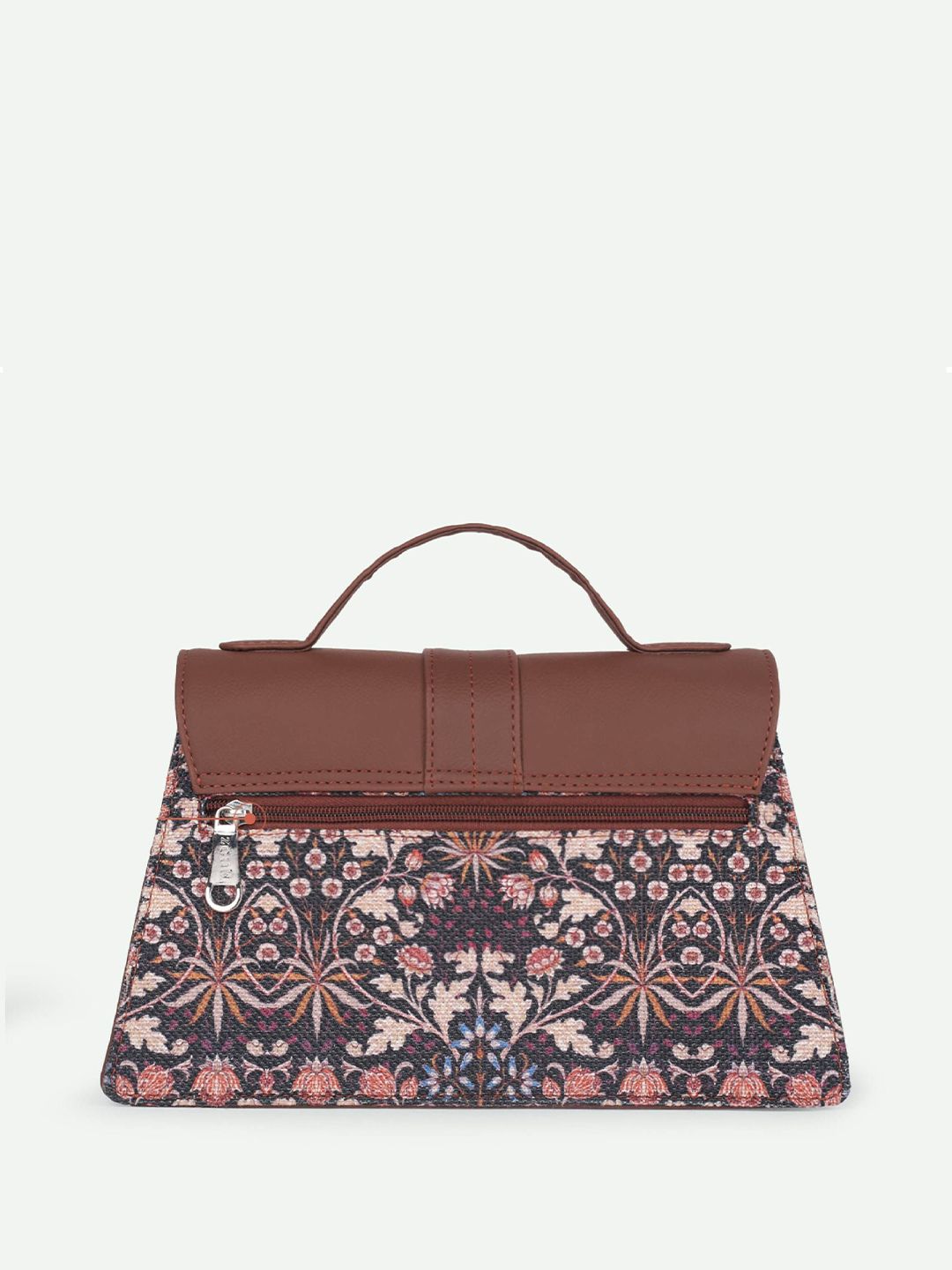 ZOUK Floral Printed Structured Satchel with Cut Work
