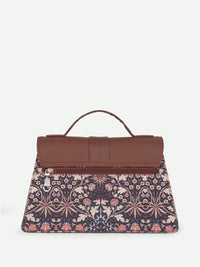 ZOUK Floral Printed Structured Satchel with Cut Work
