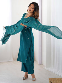 KALINI Women Floral Embroidered Regular Thread Work Kurta with Trousers & With Dupatta