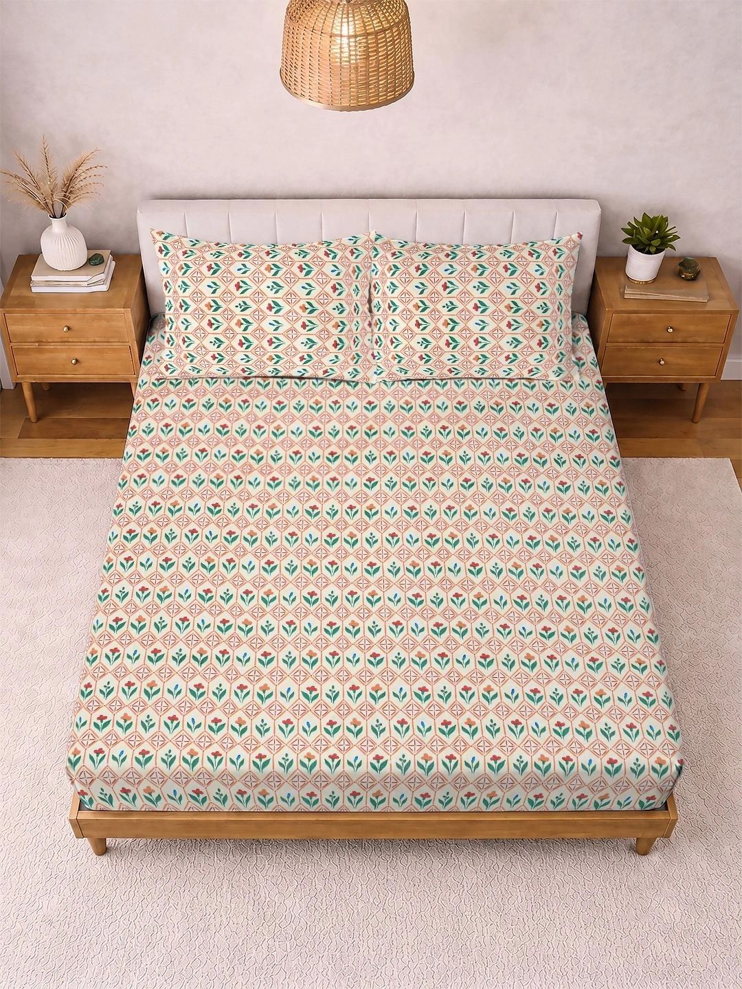 Pink Floral 300 TC King Bedsheet with 2 Pillow Covers