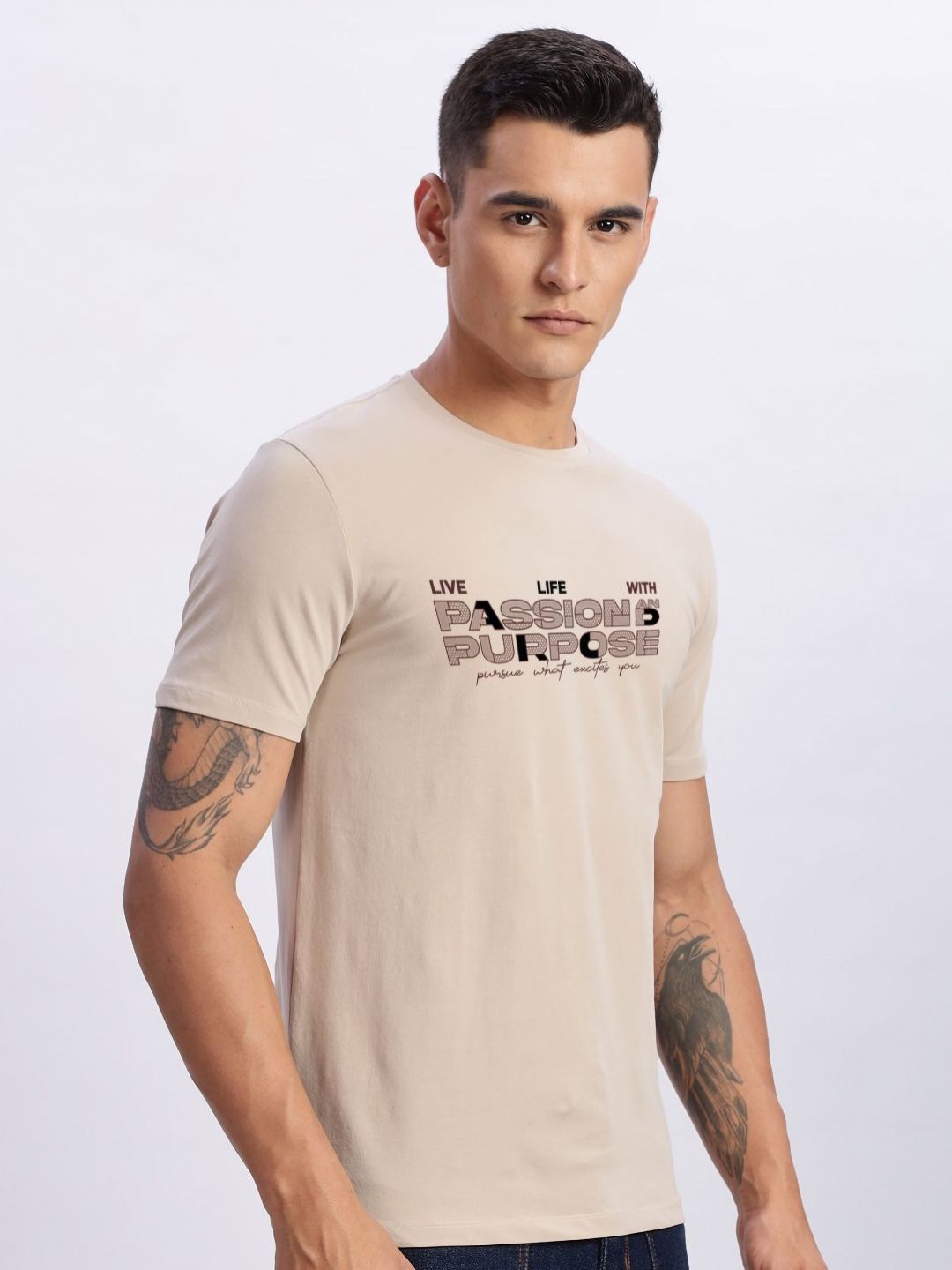 ADRO Typography Printed Round Neck Cotton T-shirt