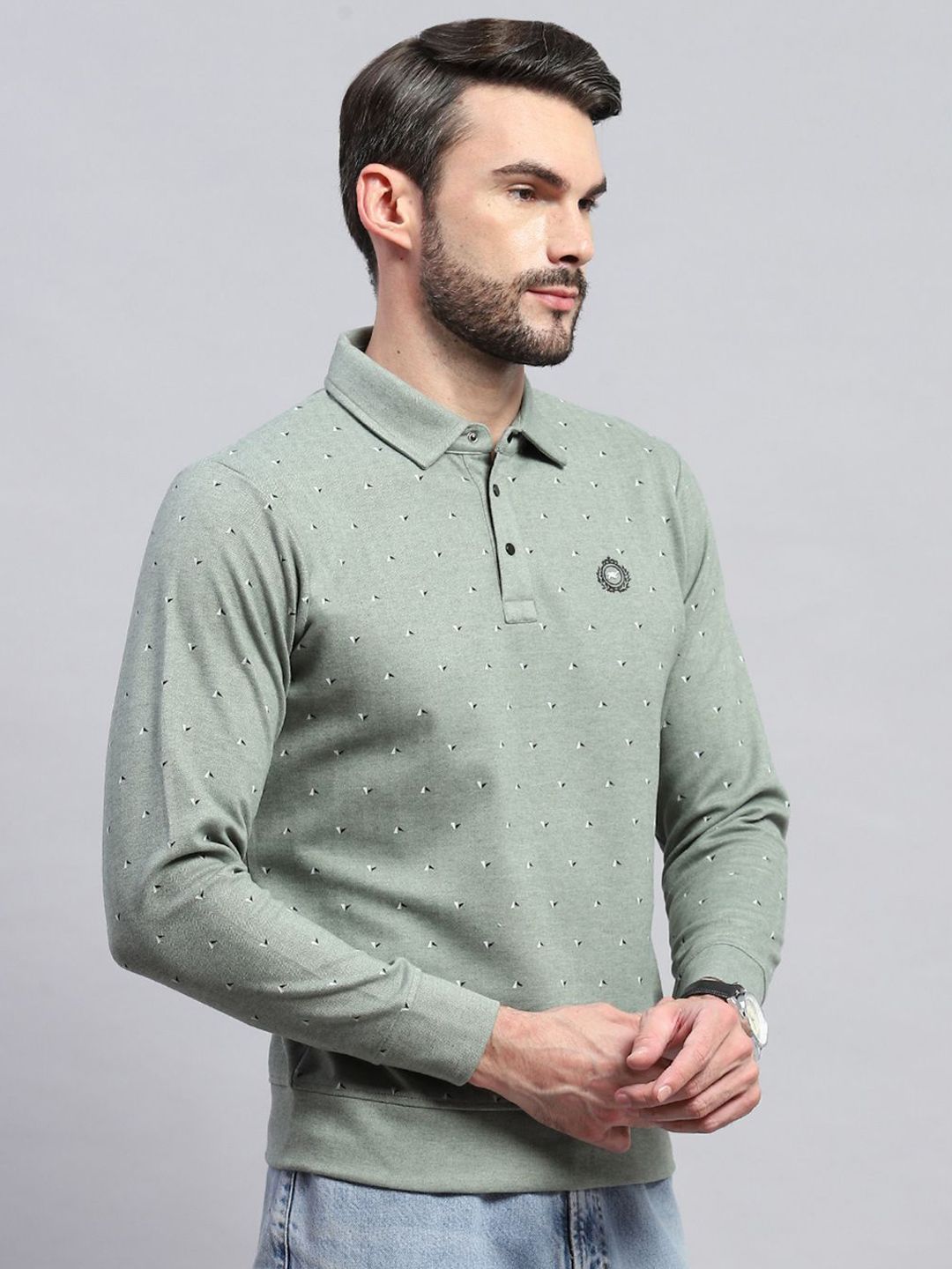 Monte Carlo Men Shirt Collar Geometric Printed Cotton Sweatshirt