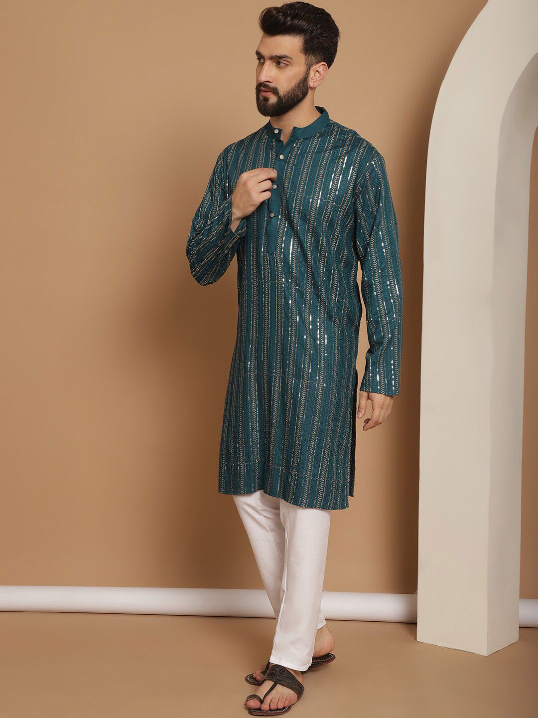 Anouk Embroidered Regular Thread Work Pure Cotton Kurta with Churidar
