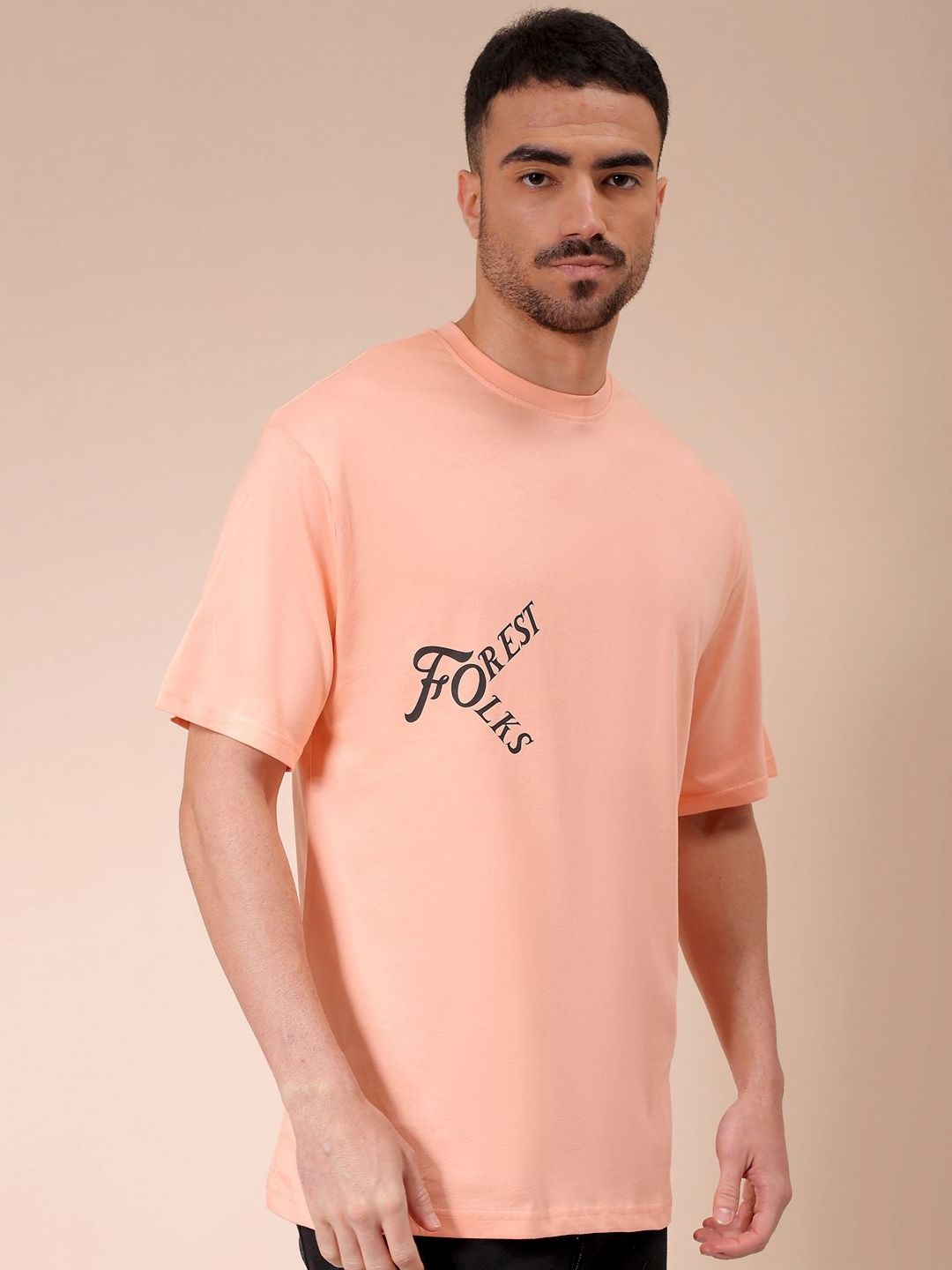 The Indian Garage Co Men Pure Cotton Graphic Printed Round Neck Cotton Oversized T-shirt