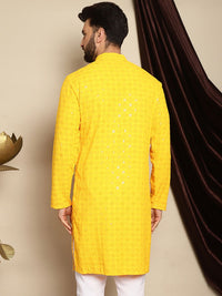 Anouk Yellow Embroidered Sequined Mandarin Collar Pure Cotton Kurta
