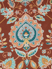 KLOTTHE Rust Ethnic Printed Fitted 300 TC Cotton Blend King Bedsheet With 2 Pillow Covers