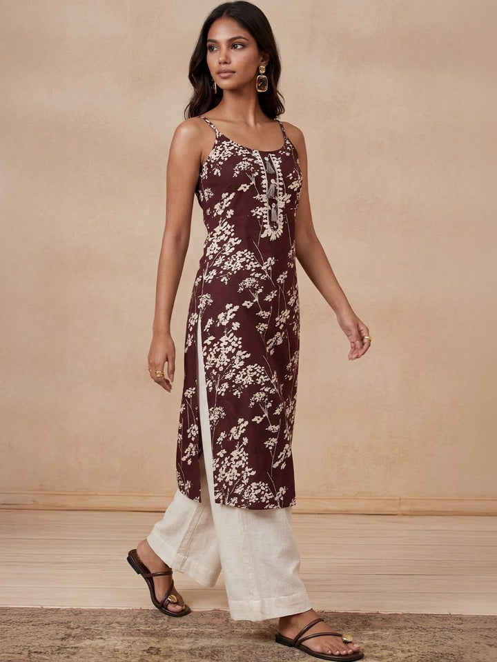 Rumah Chikankari Wanita Floral Printed Chikankari Kurta