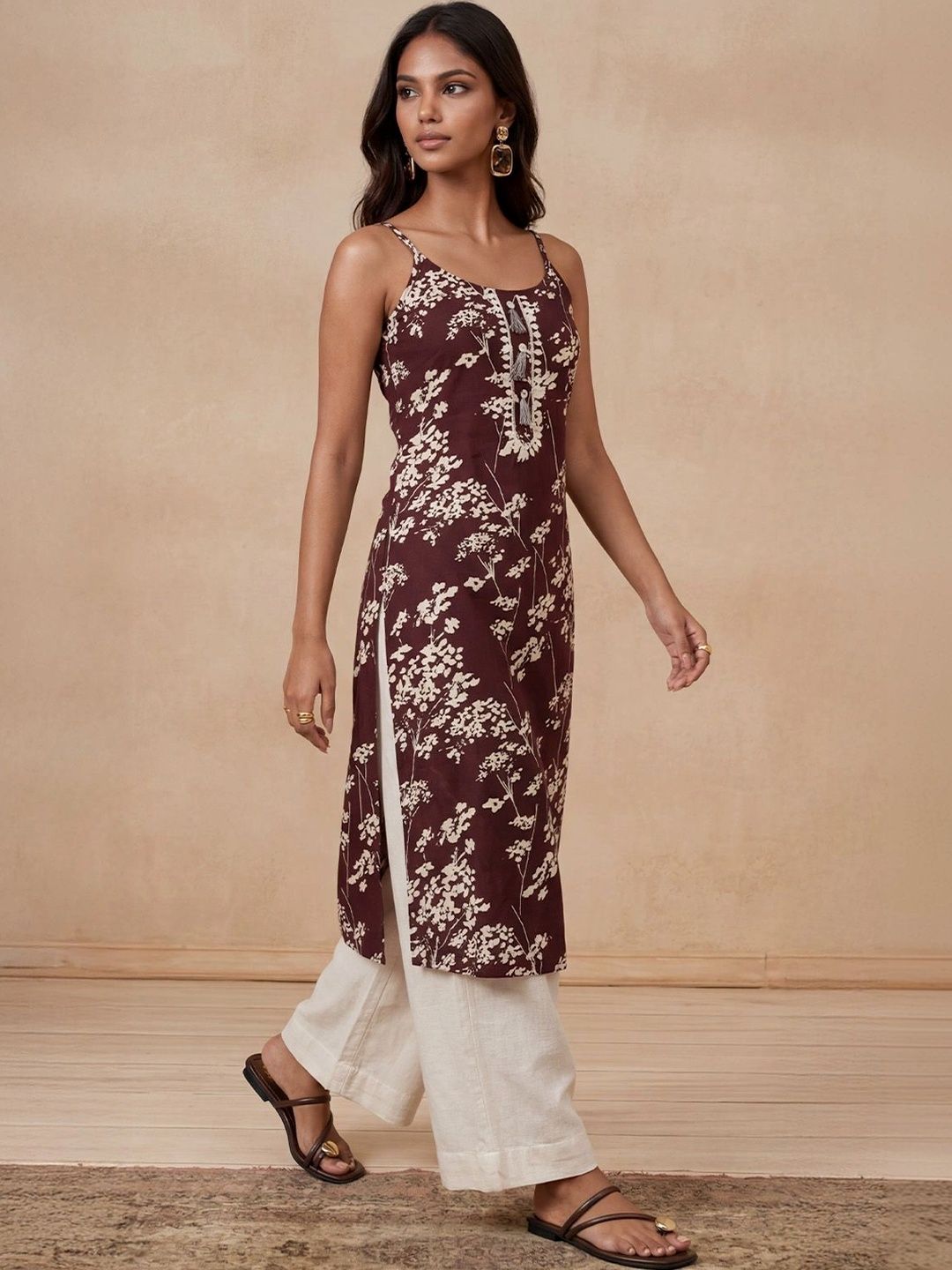 Rumah Chikankari Wanita Floral Printed Chikankari Kurta