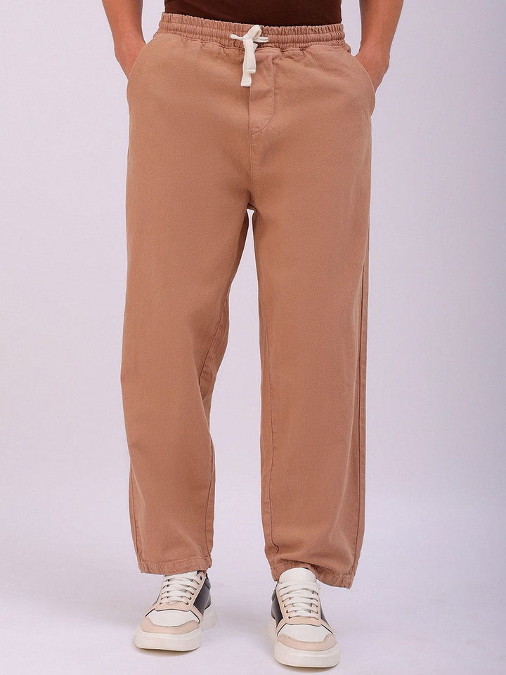 The Indian Garage Co Men Baggy Fit Cotton Elasticated Waist Jeans