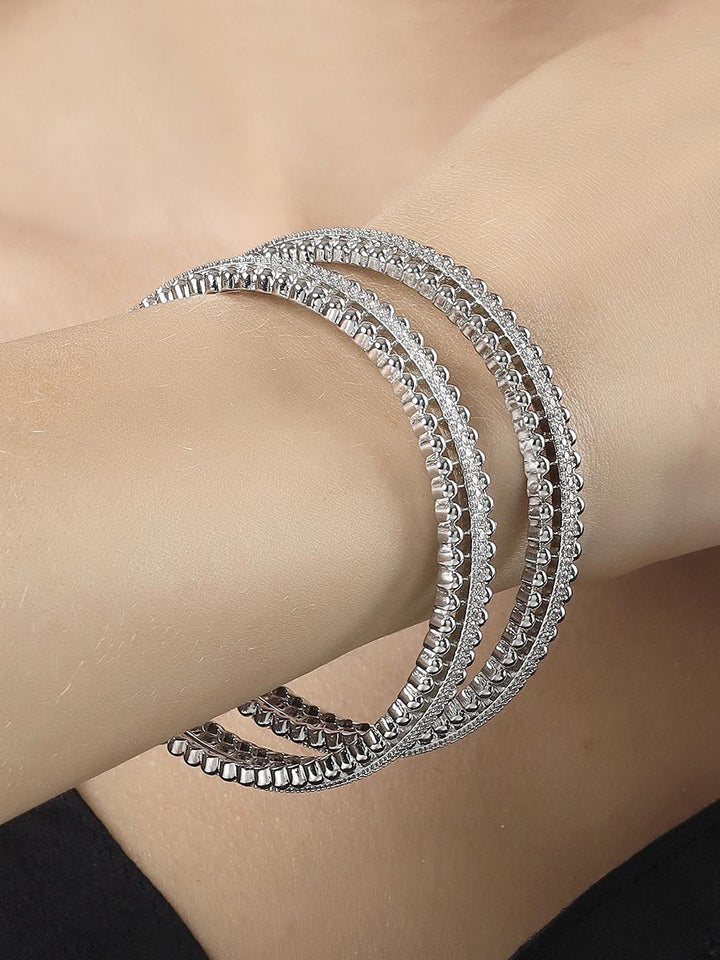 KARATCART Set Of 2 Silver-Plated Cubic Zirconia Studded Bangles