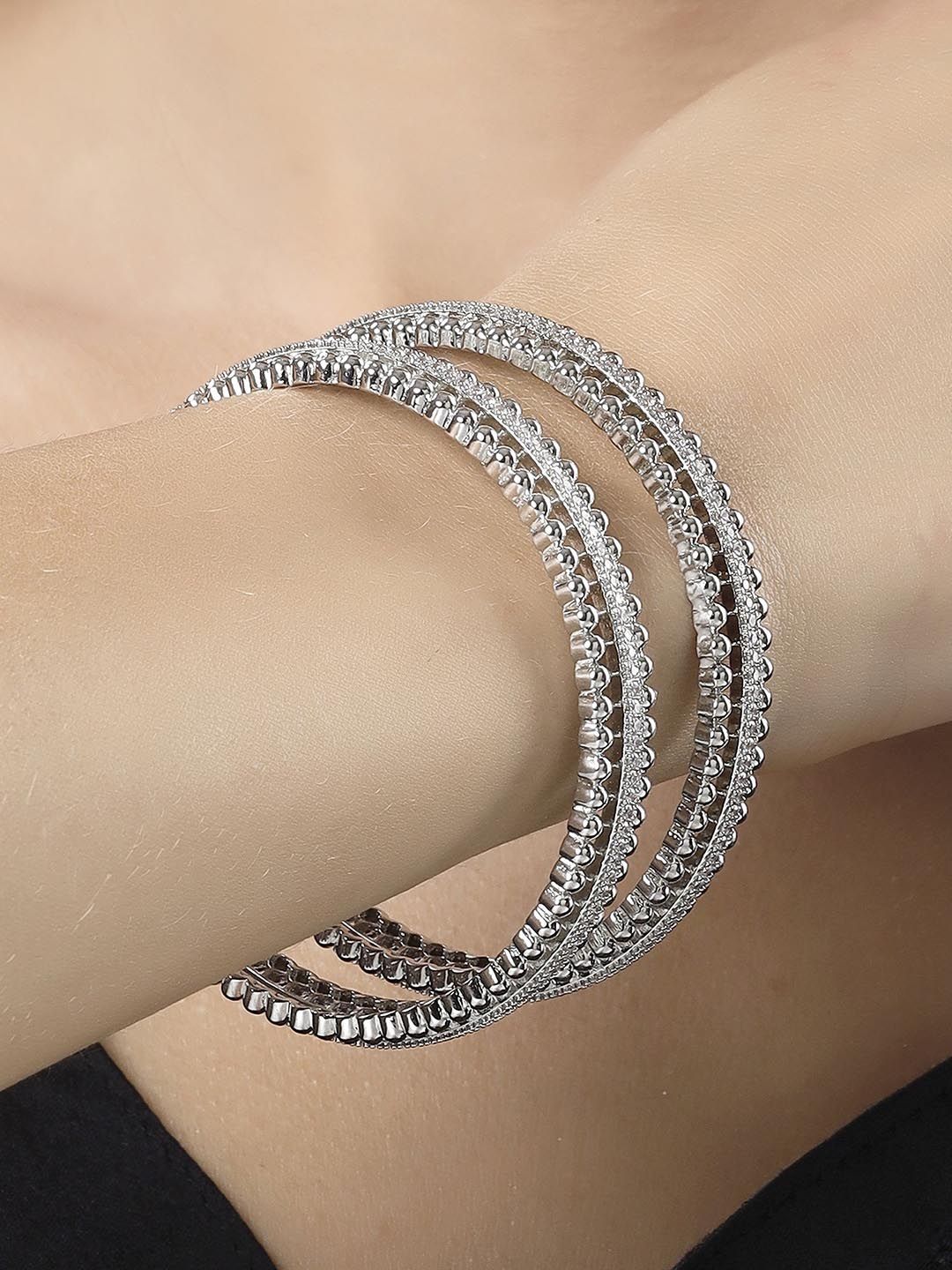 KARATCART Set Of 2 Silver-Plated Cubic Zirconia Studded Bangles