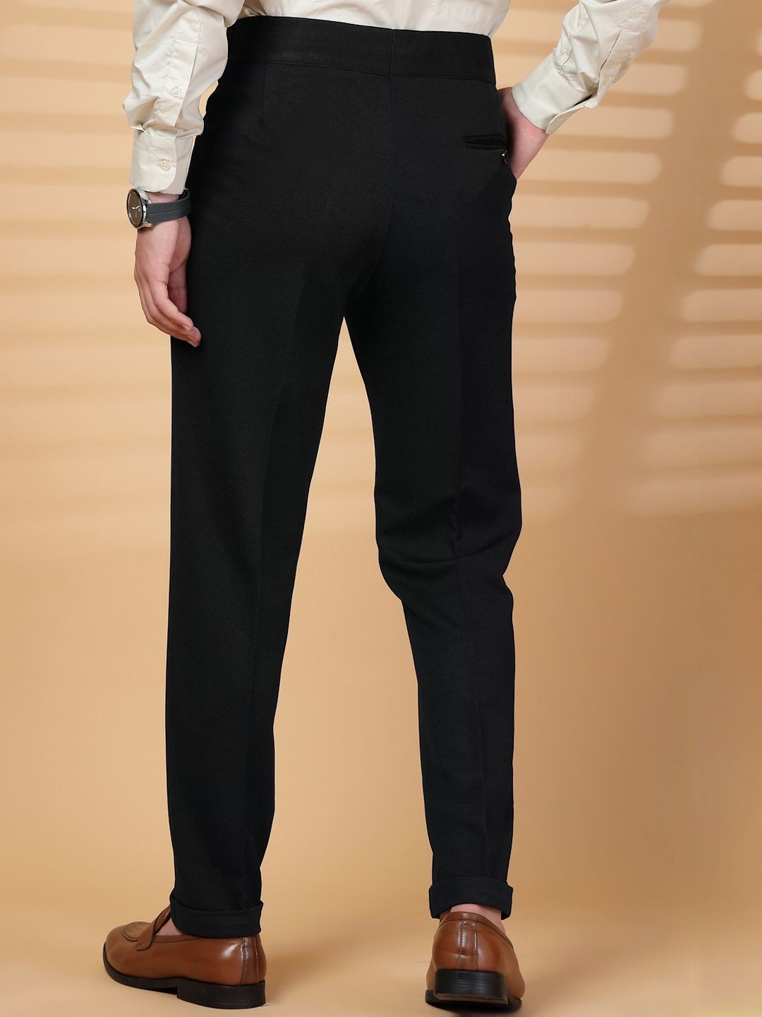 KLOTTHE Men Black Lycra Formal Formal Trousers