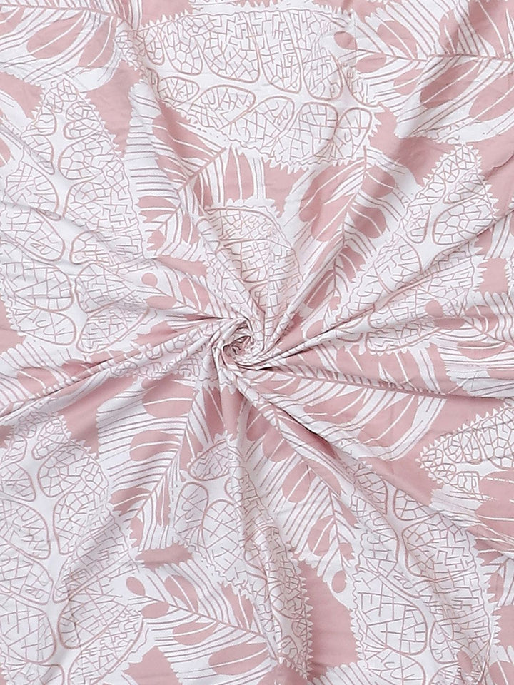 Monte Carlo Peach-Coloured & White Floral Printed 130 TC King Bedsheet Set 2.75 m x 2.75 m