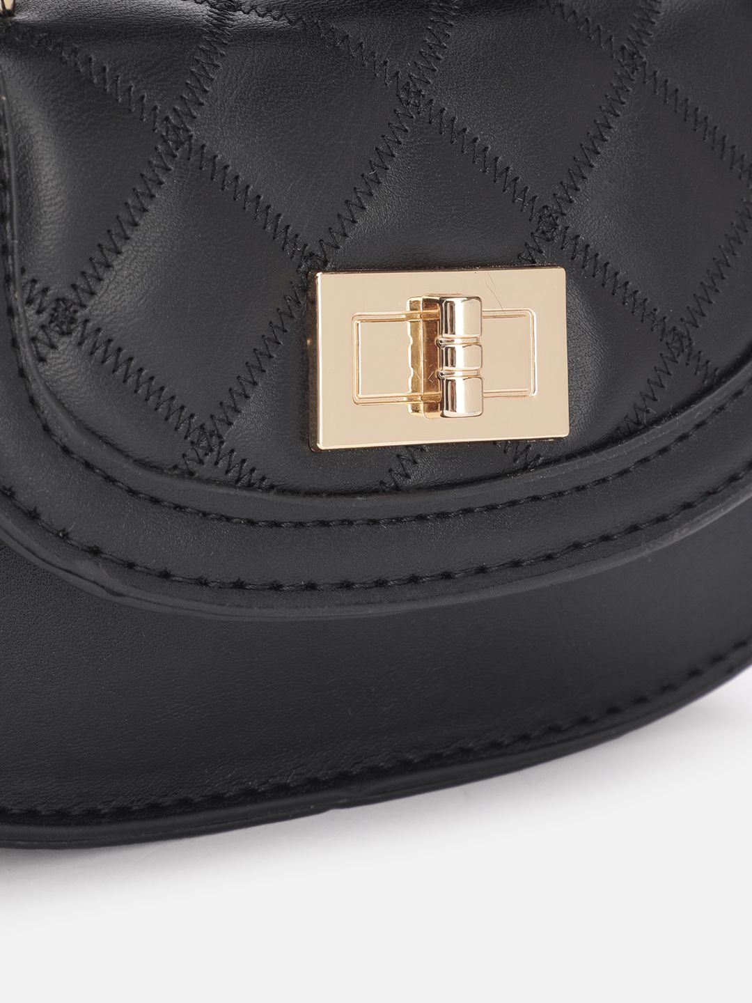 DressBerry Structured Brand Logo Embossed Quilted Satchel