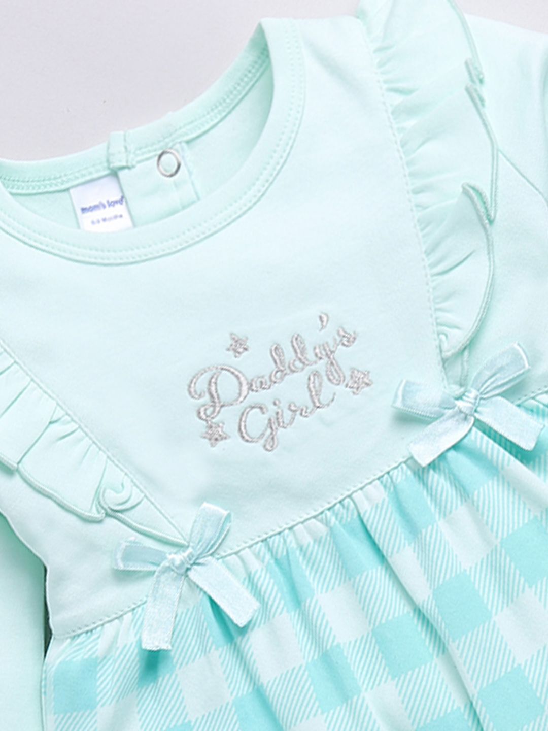 Moms Love Infant Girls Checked Pure Cotton Rompers With Ruffle Detail