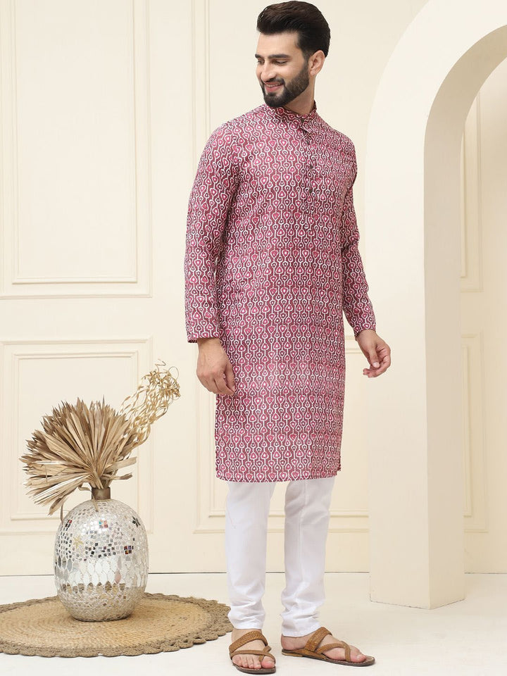 SOJANYA Kurta Kapas Tulen Bercetak Geometrik Biasa Dengan Pijama